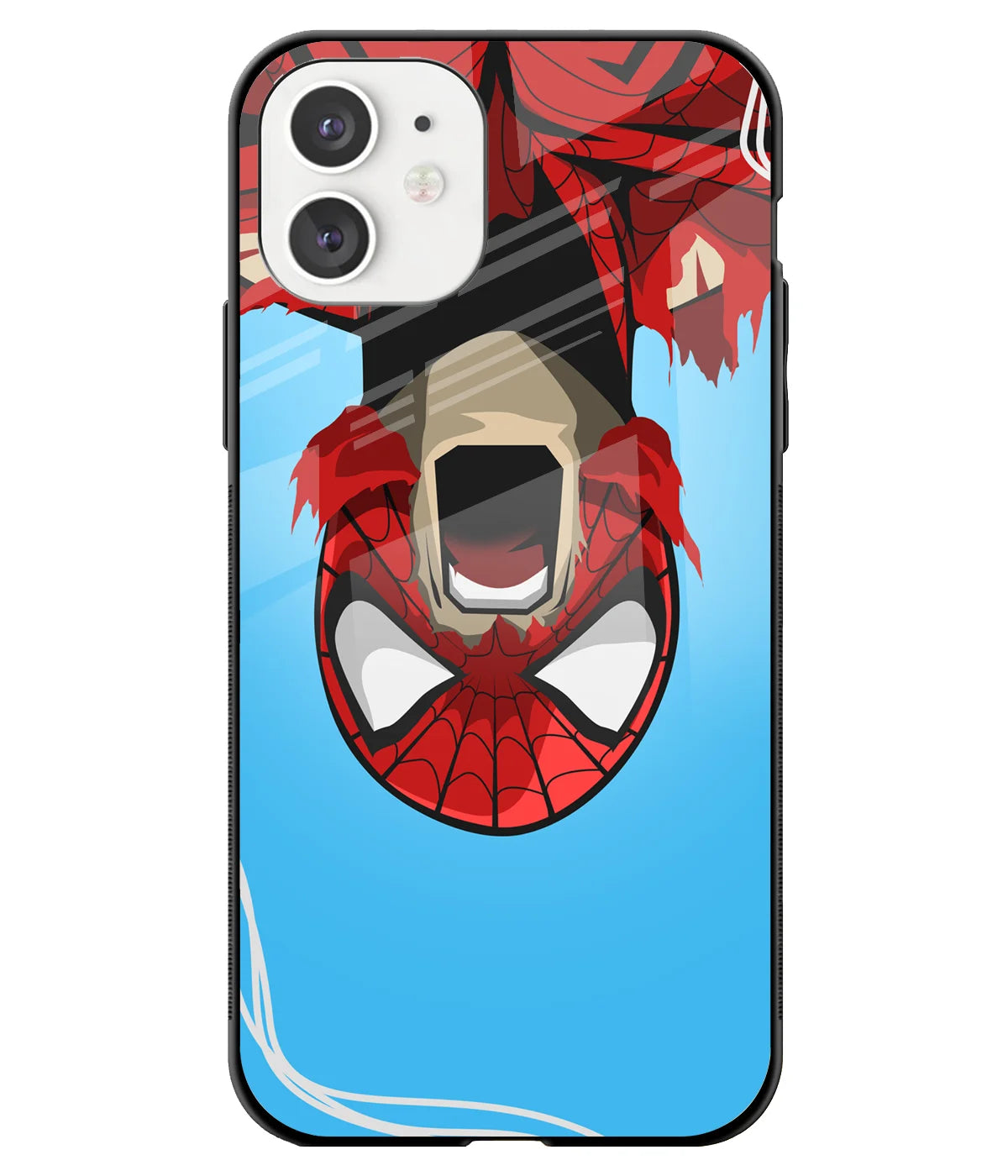 A front-on view of a glass phone case with a colorful design.