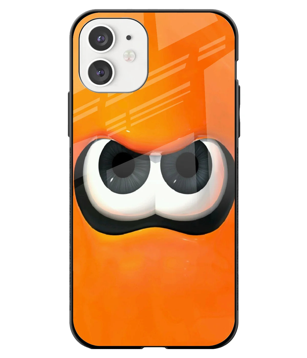A front-on view of a glass phone case with a colorful design.