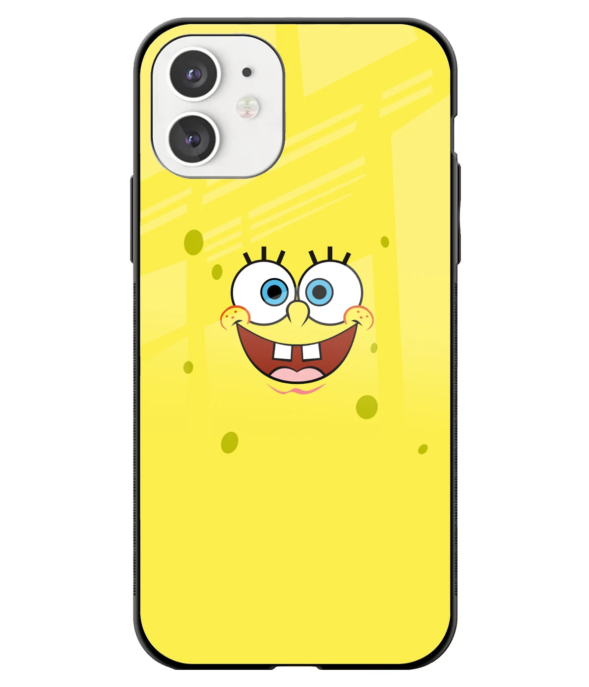 A front-on view of a glass phone case with a colorful design.