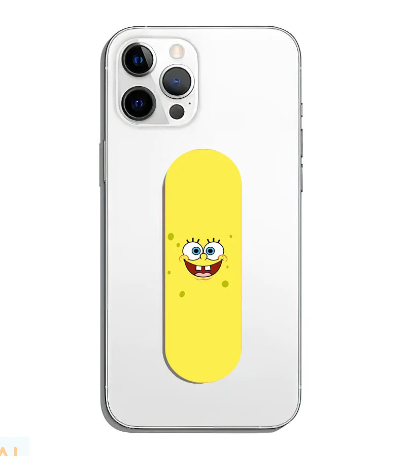 A phone grip slider applied to the back of a smartphone.