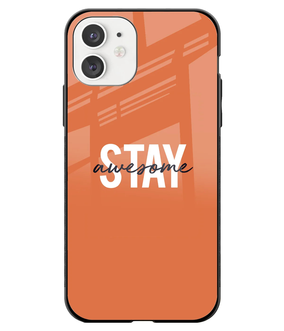 A front-on view of a glass phone case with a colorful design.