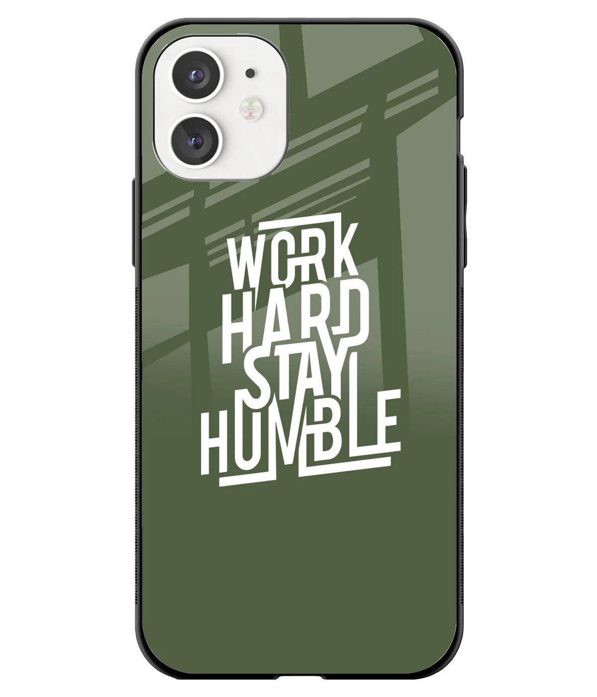 A front-on view of a glass phone case with a colorful design.
