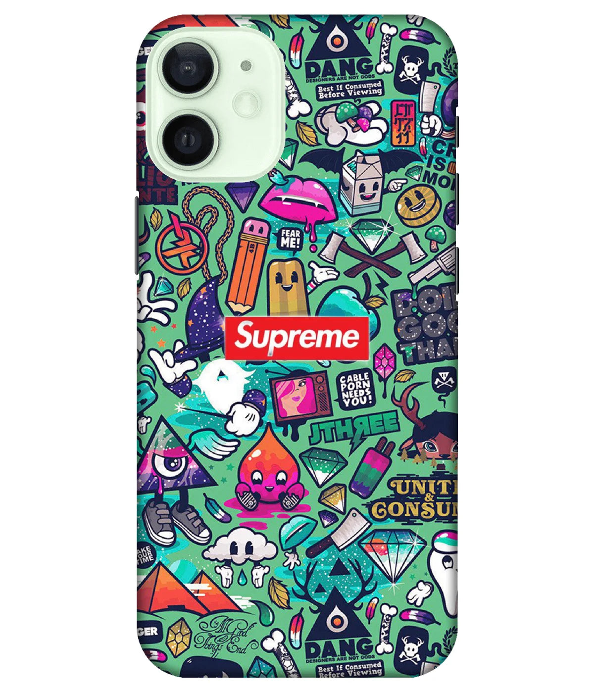 A product shot of a slim hard case with a colorful design.