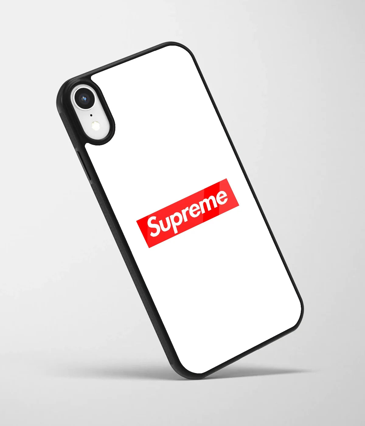 An angled view of a glass phone case featuring a vibrant design.