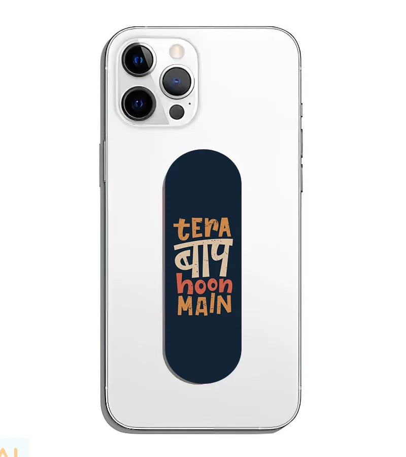 A phone grip slider applied to the back of a smartphone.
