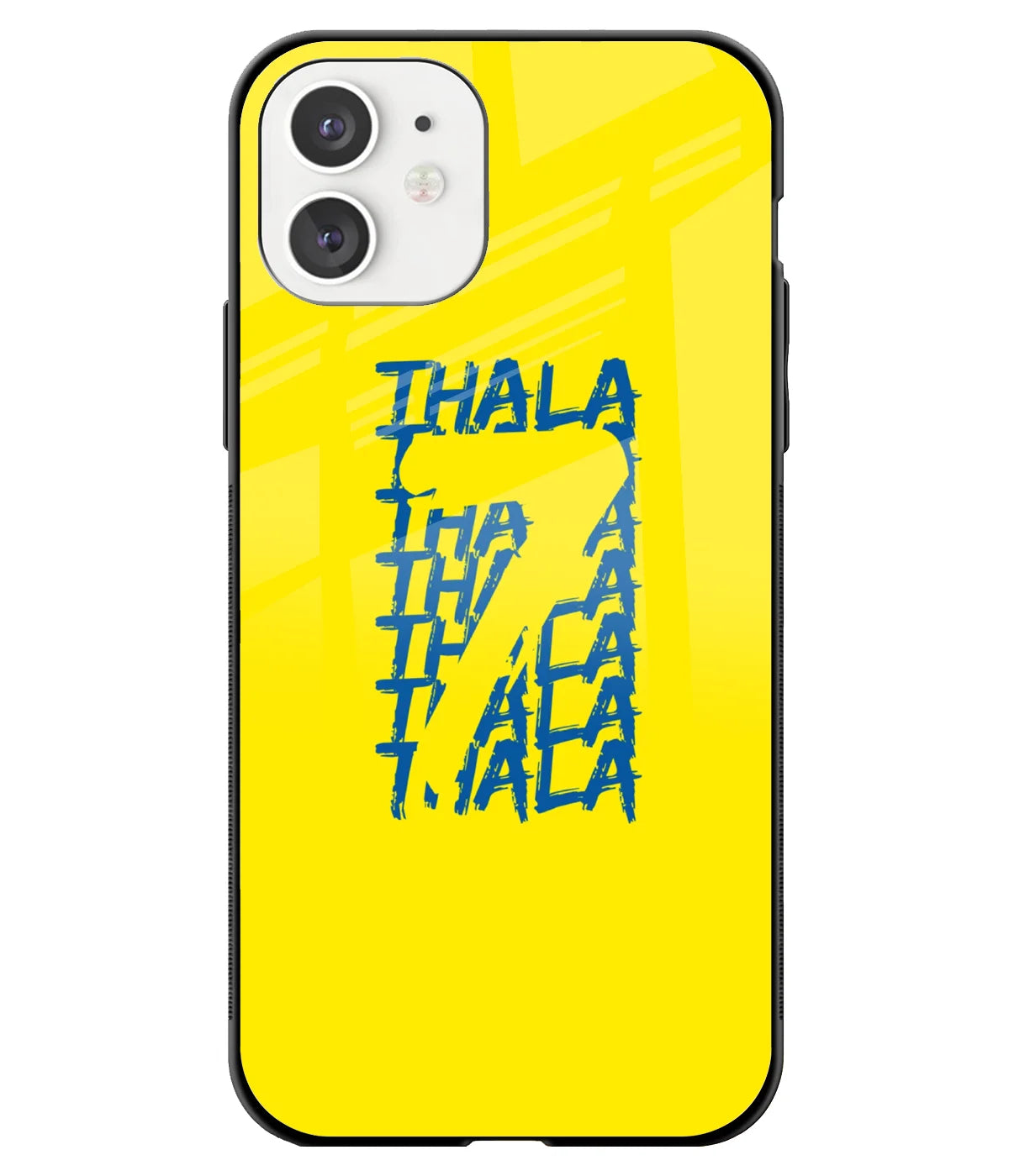 A front-on view of a glass phone case with a colorful design.
