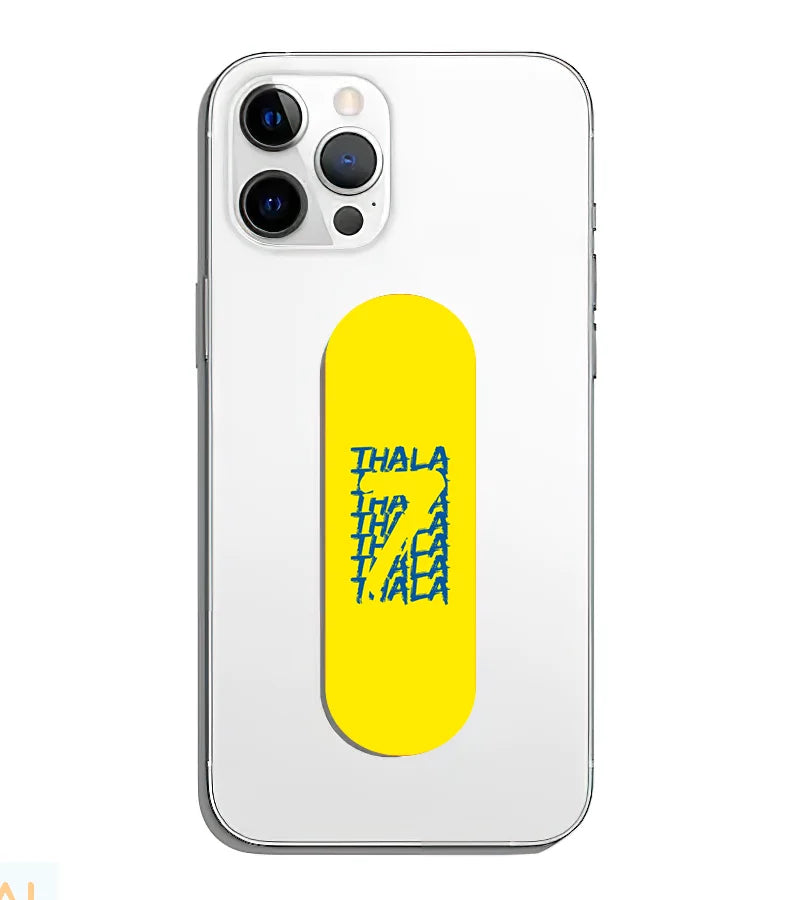 A phone grip slider applied to the back of a smartphone.