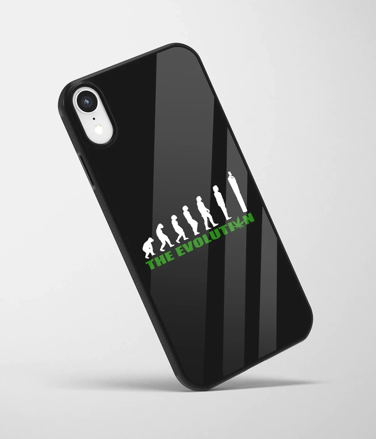 An angled view of a glass phone case featuring a vibrant design.