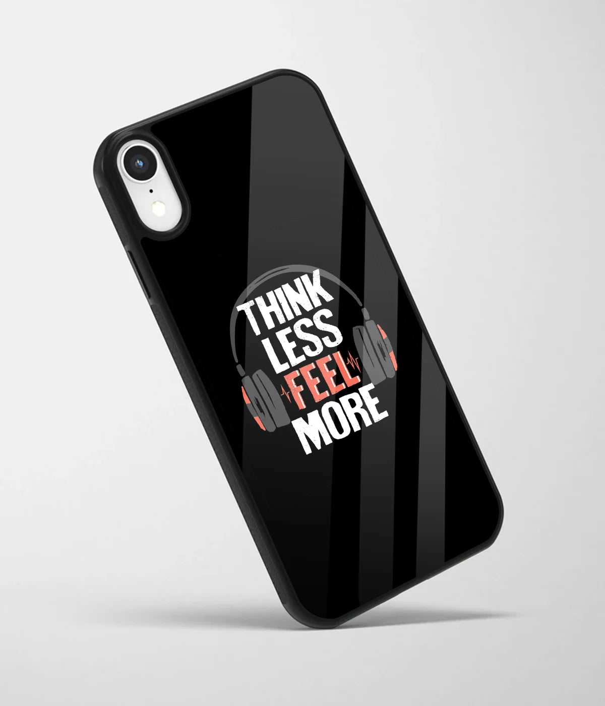 An angled view of a glass phone case featuring a vibrant design.
