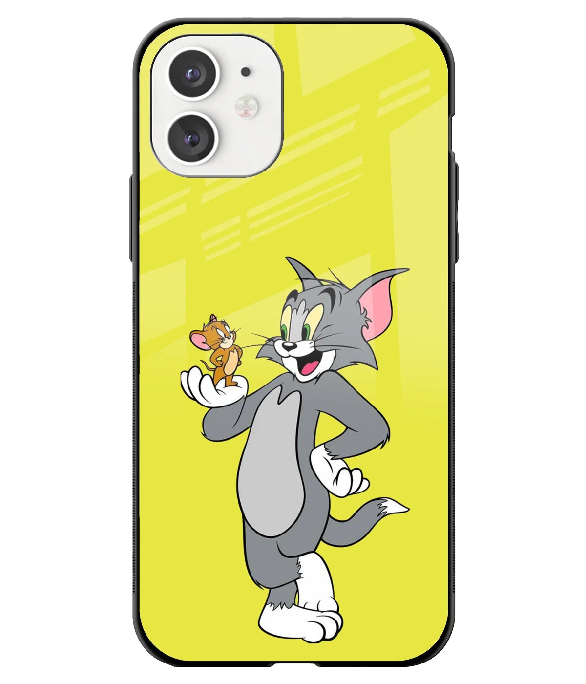 A front-on view of a glass phone case with a colorful design.