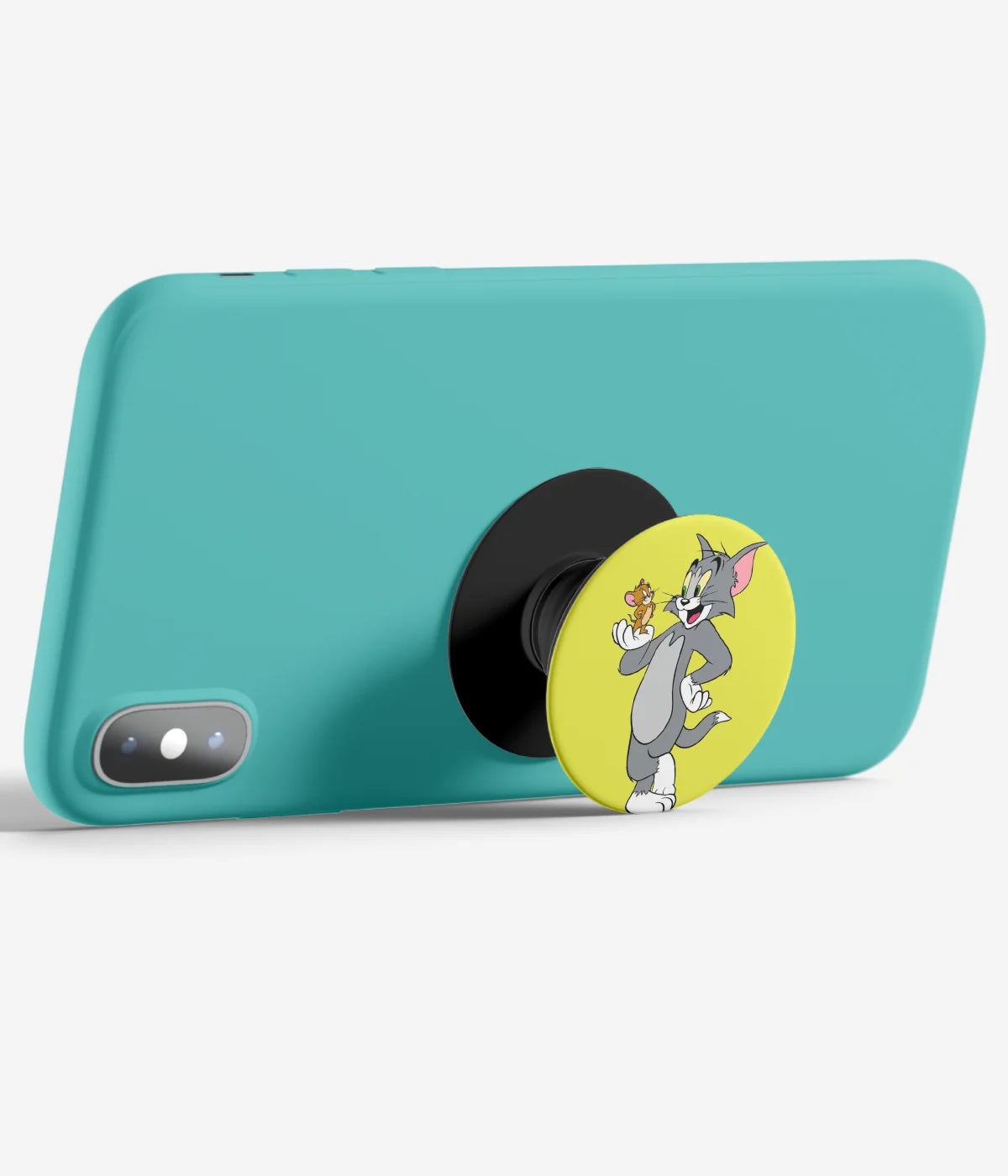 An image demonstrating how to use the phone grip as a stand to hold a mobile phone in landscape mode for hands-free viewing