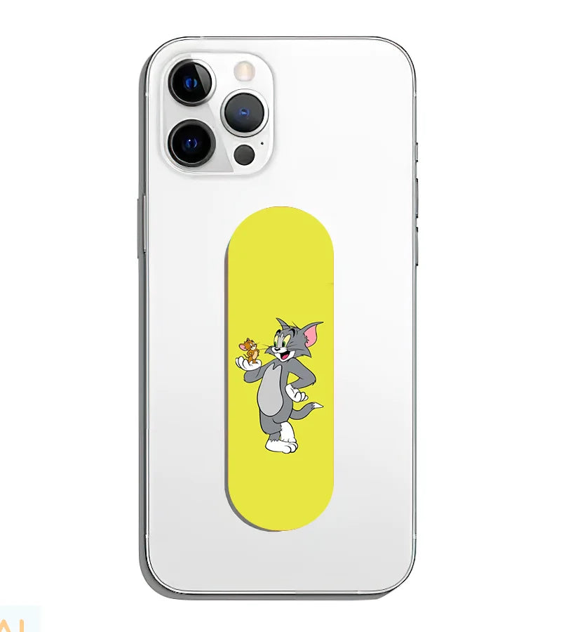 A phone grip slider applied to the back of a smartphone.