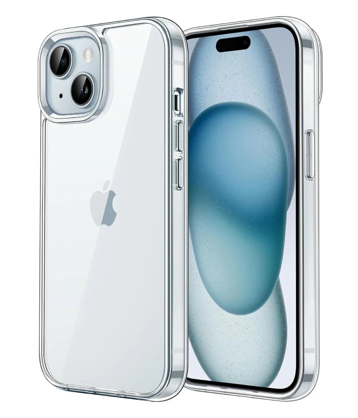 Front and back view of a premium transparent hybrid anti-yellow clear phone case on an iPhone.