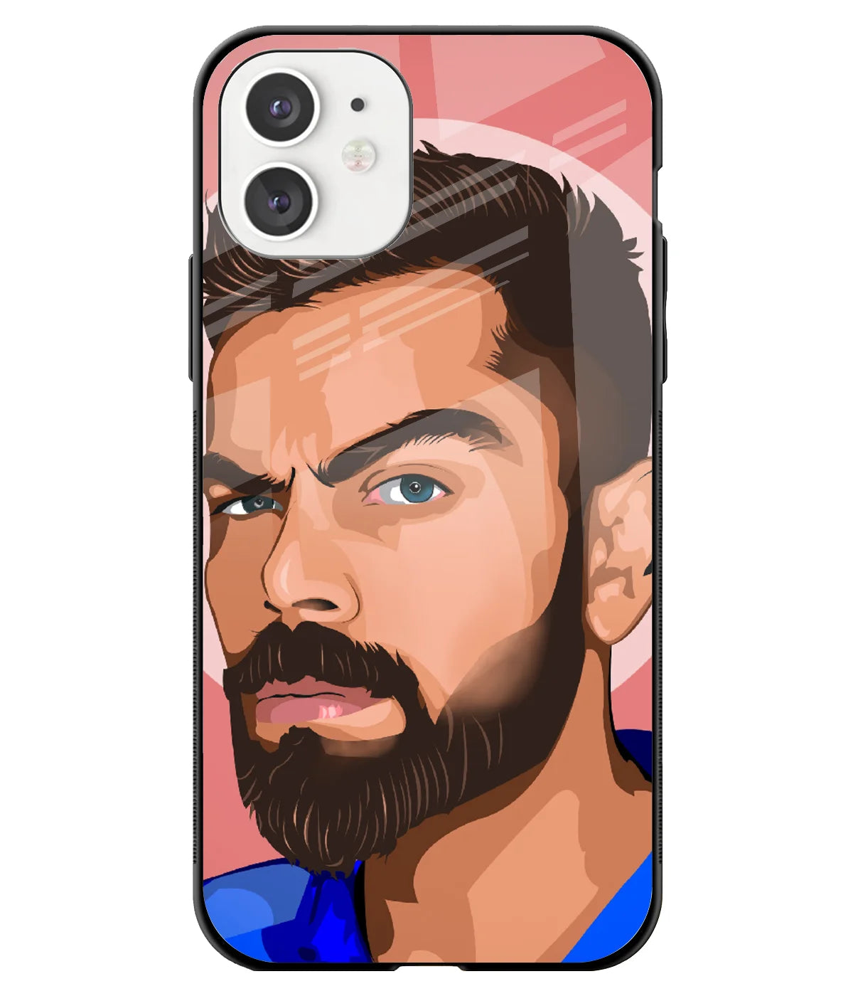 A front-on view of a glass phone case with a colorful design.