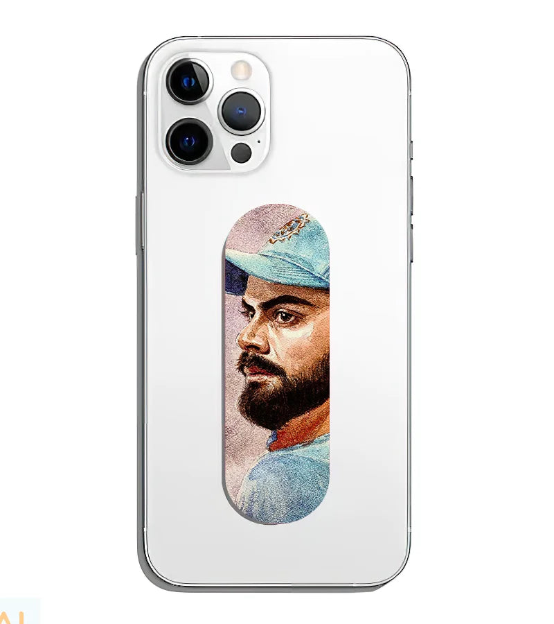A phone grip slider applied to the back of a smartphone.