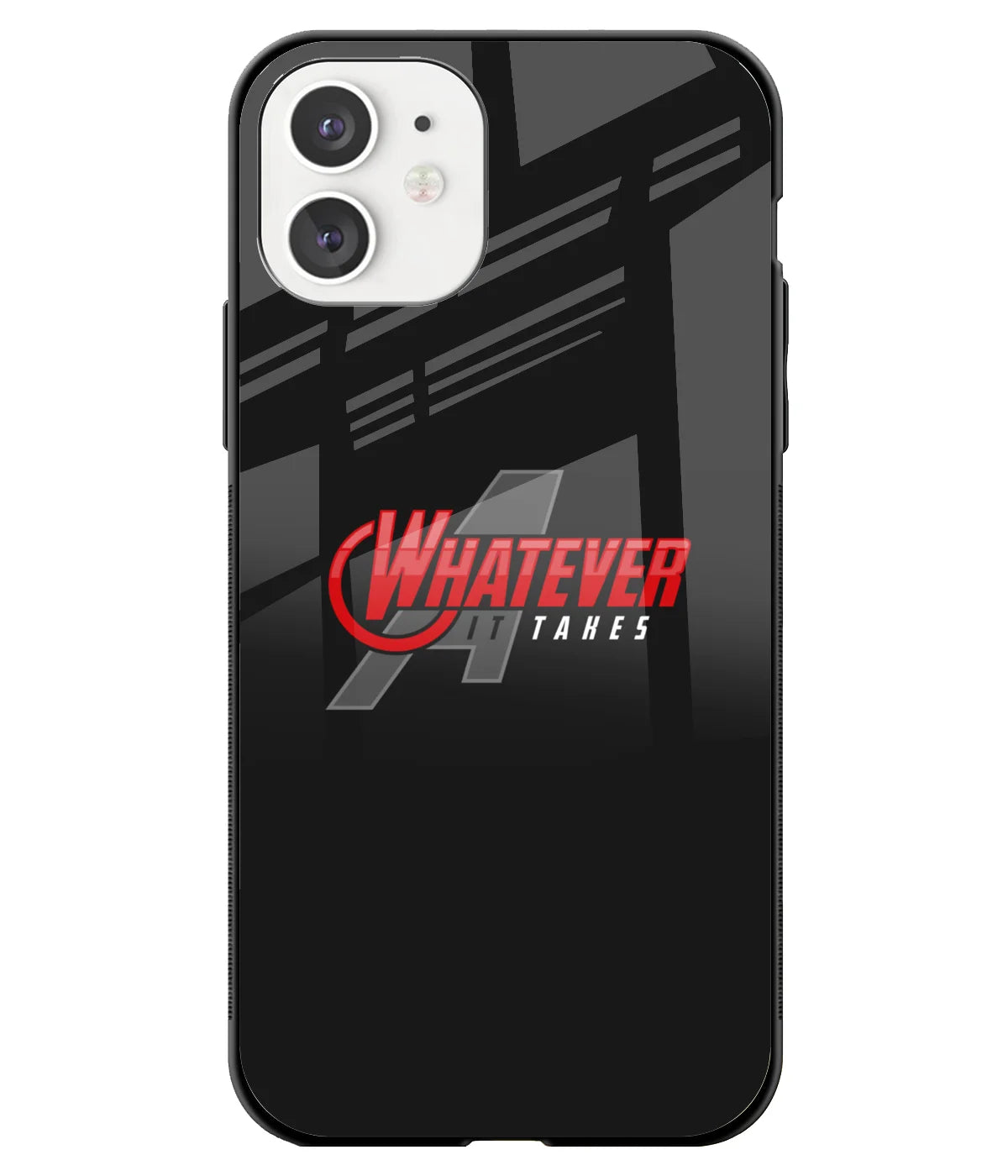 A front-on view of a glass phone case with a colorful design.
