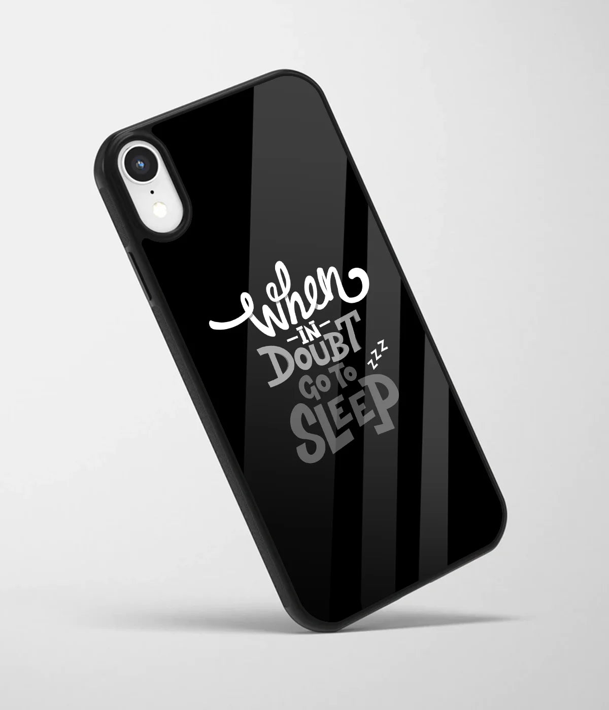 An angled view of a glass phone case featuring a vibrant design.
