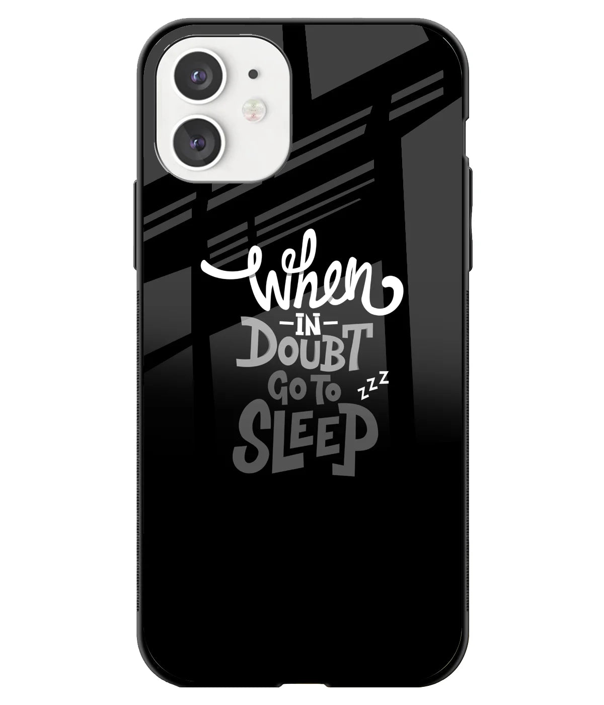 A front-on view of a glass phone case with a colorful design.