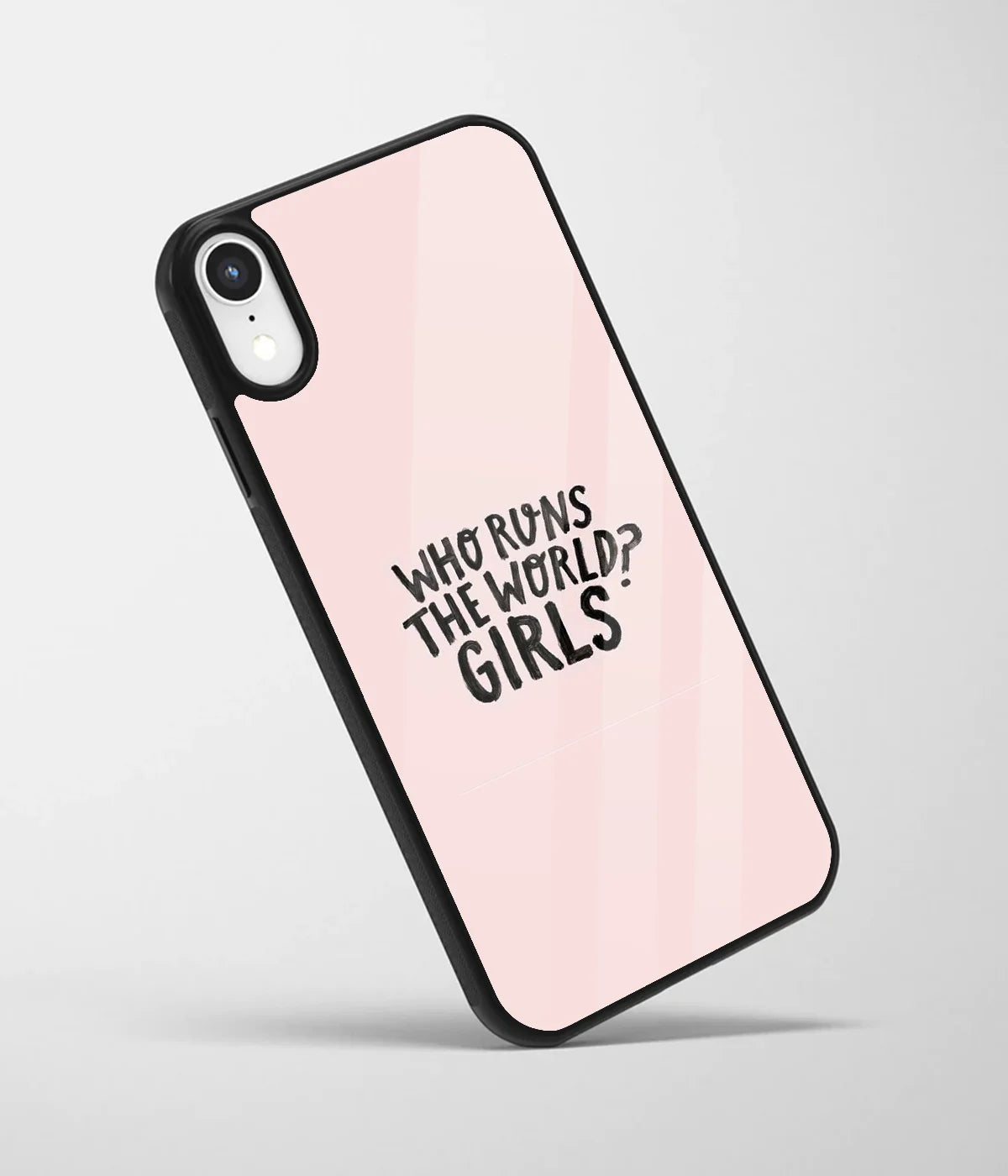 An angled view of a glass phone case featuring a vibrant design.