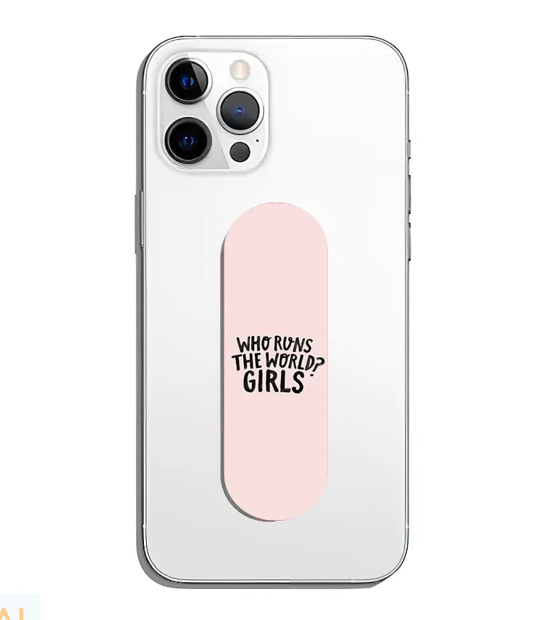 A phone grip slider applied to the back of a smartphone.