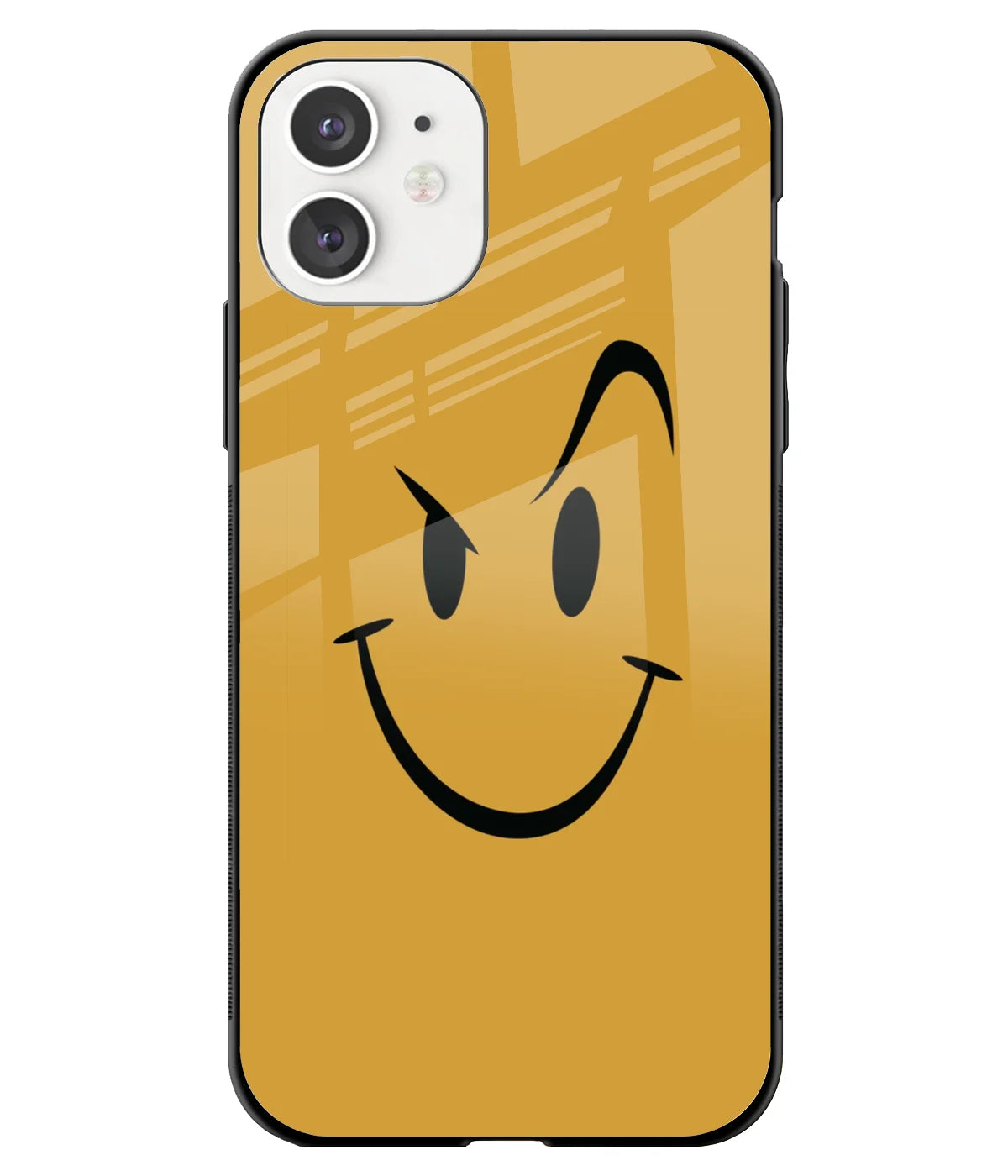 A front-on view of a glass phone case with a colorful design.