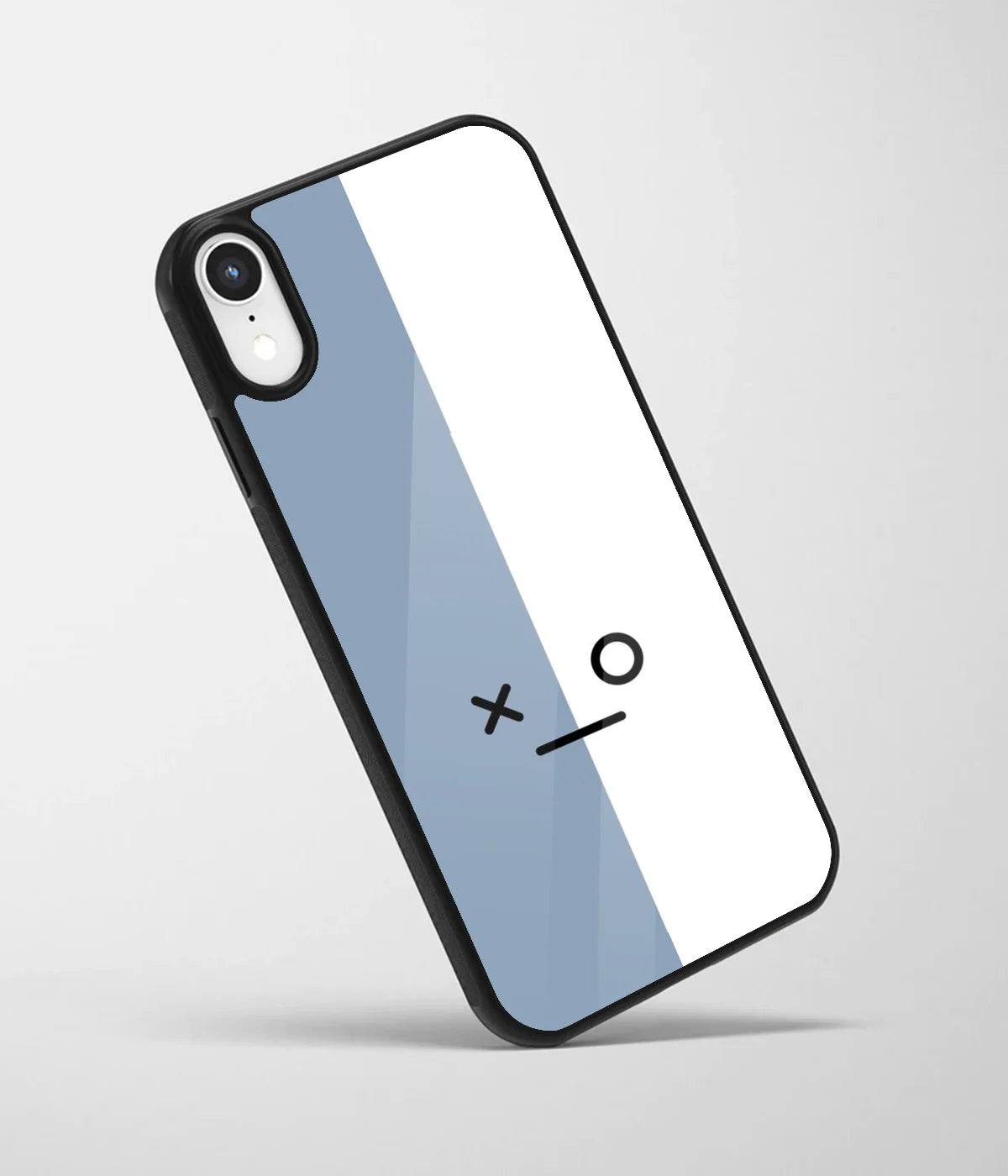 An angled view of a glass phone case featuring a vibrant design.