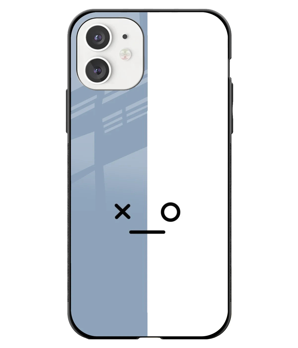 A front-on view of a glass phone case with a colorful design.