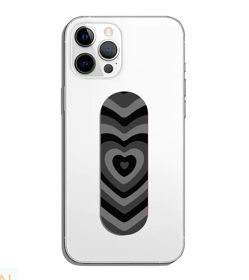 A phone grip slider applied to the back of a smartphone.