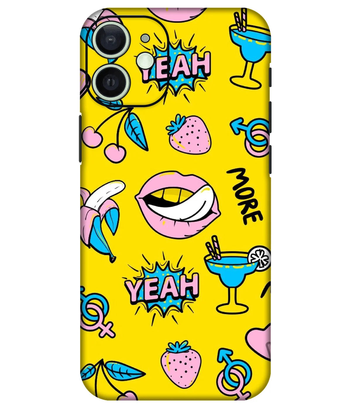 Image of a phone case featuring a mobile skin with a graphic design.