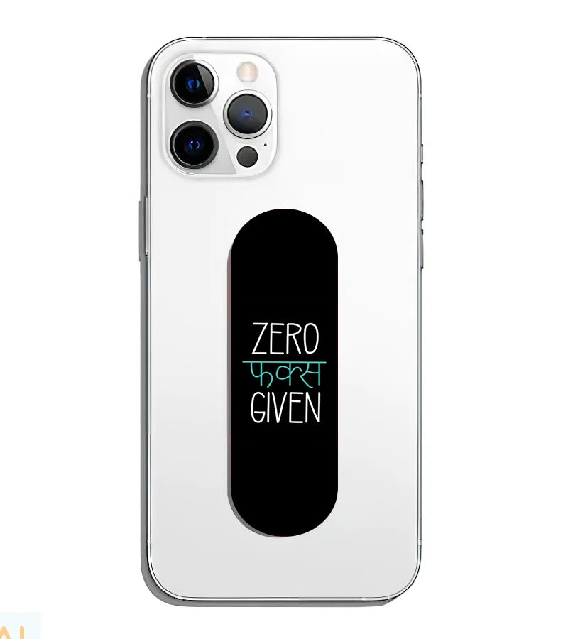 A phone grip slider applied to the back of a smartphone.