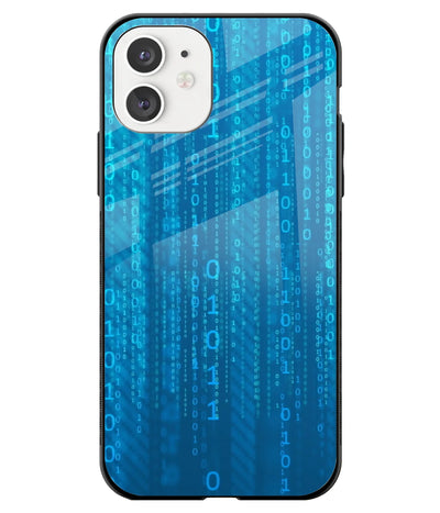 A front-on view of a glass phone case with a colorful design.