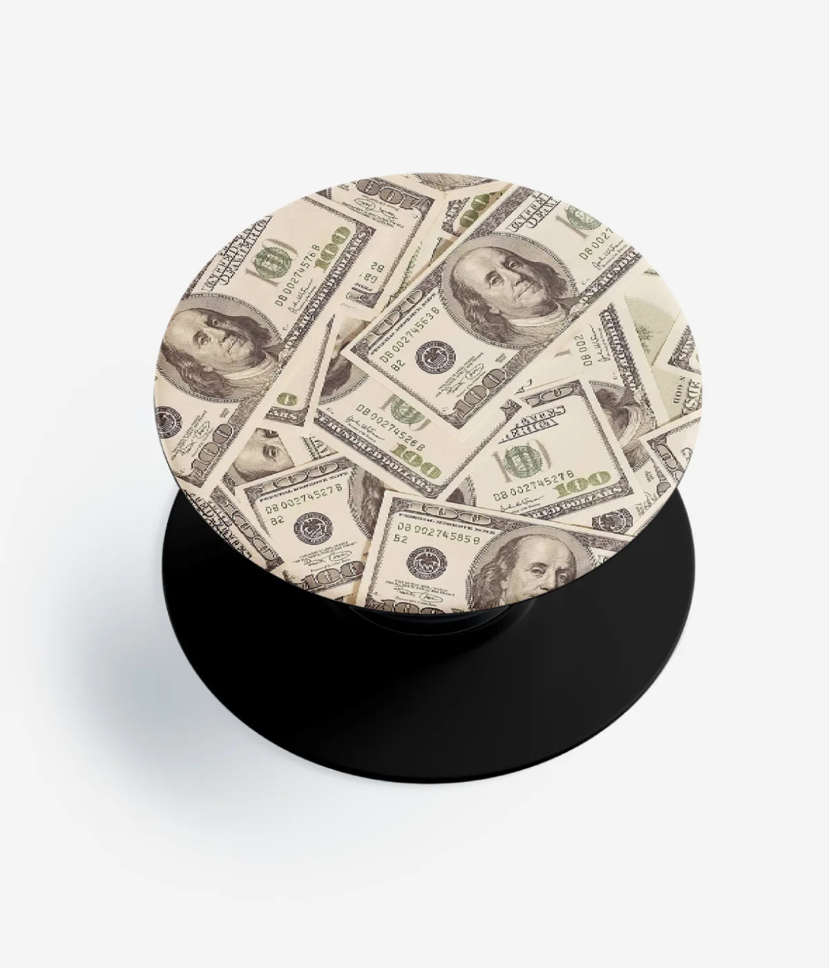 A top-down view of a phone grip holder on a clean white background