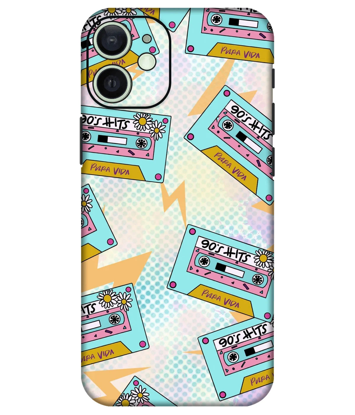 Image of a phone case featuring a mobile skin with a graphic design.