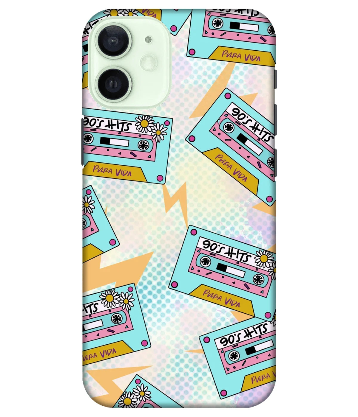 A product shot of a slim hard case with a colorful design.