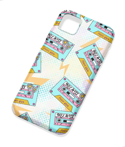 An angled view of a soft silicone case featuring a colorful design.