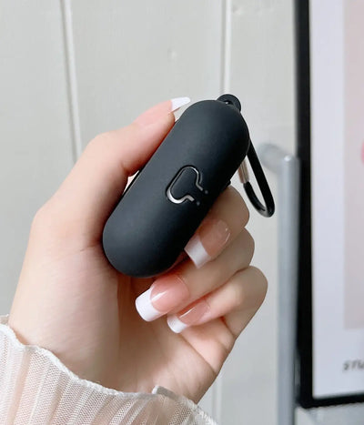 Close-up of a Black liquid silicone protective case for Apple AirPods held in a hand