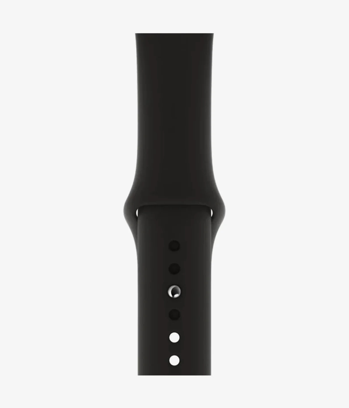 Close-up of the silicone Apple Watch band, showcasing its smooth finish and secure pin-and-tuck closure mechanism.