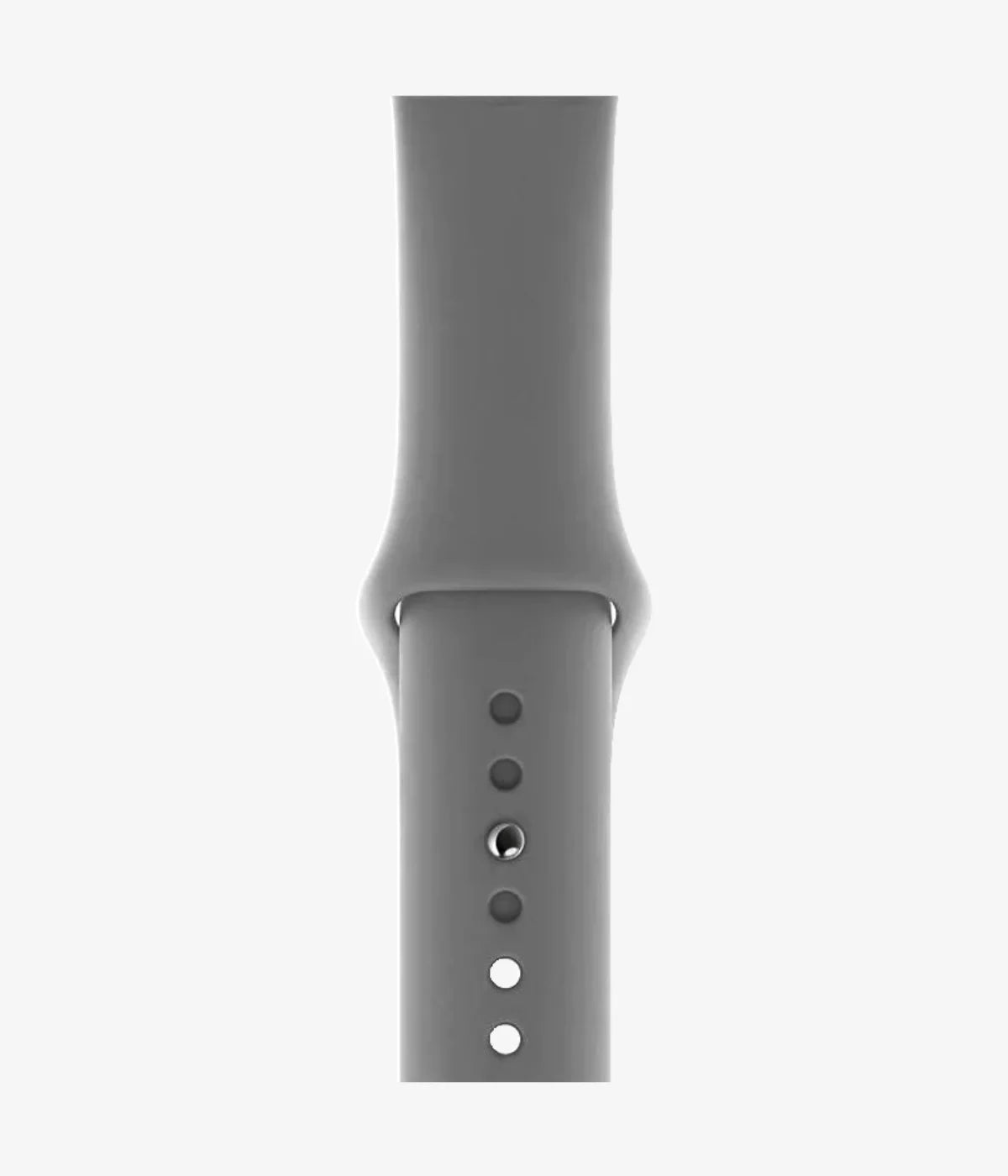 Close-up of the silicone Apple Watch band, showcasing its smooth finish and secure pin-and-tuck closure mechanism.