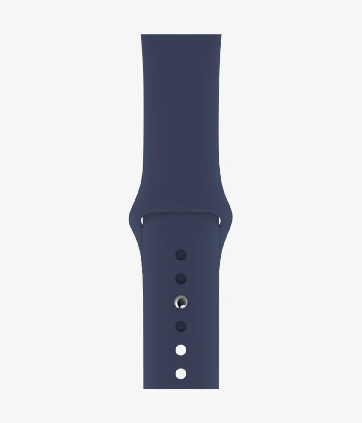 Close-up of the silicone Apple Watch band, showcasing its smooth finish and secure pin-and-tuck closure mechanism.