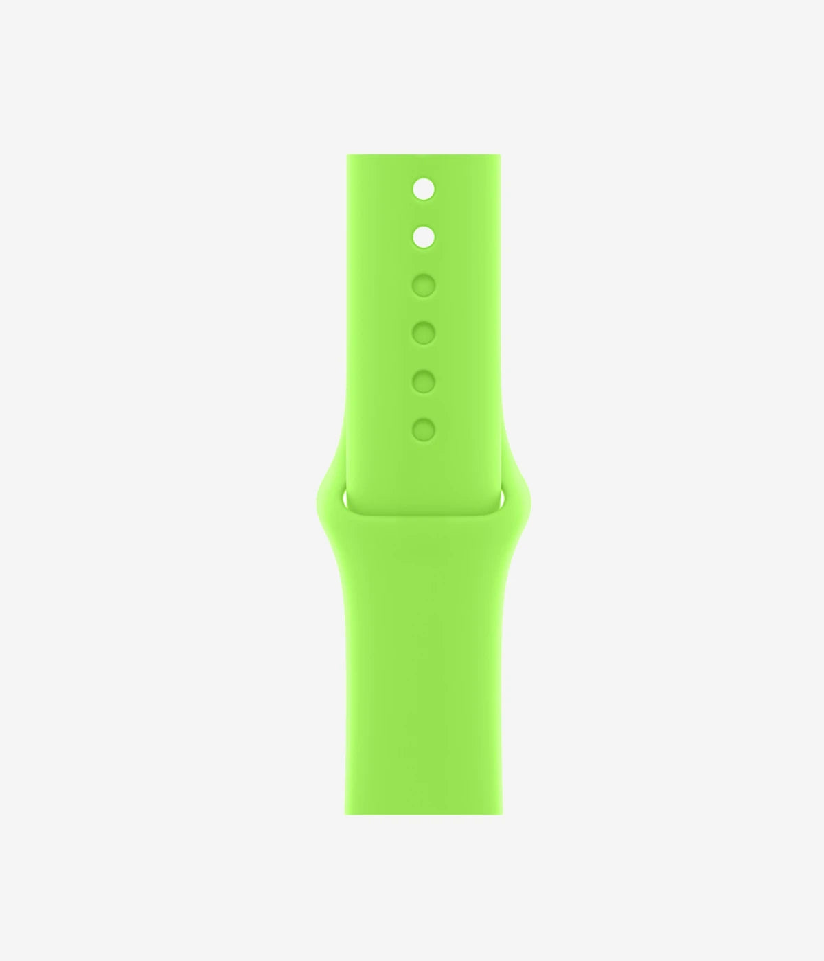 Close-up of the silicone Apple Watch band, showcasing its smooth finish and secure pin-and-tuck closure mechanism.