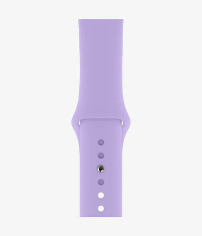 Close-up of the silicone Apple Watch band, showcasing its smooth finish and secure pin-and-tuck closure mechanism.