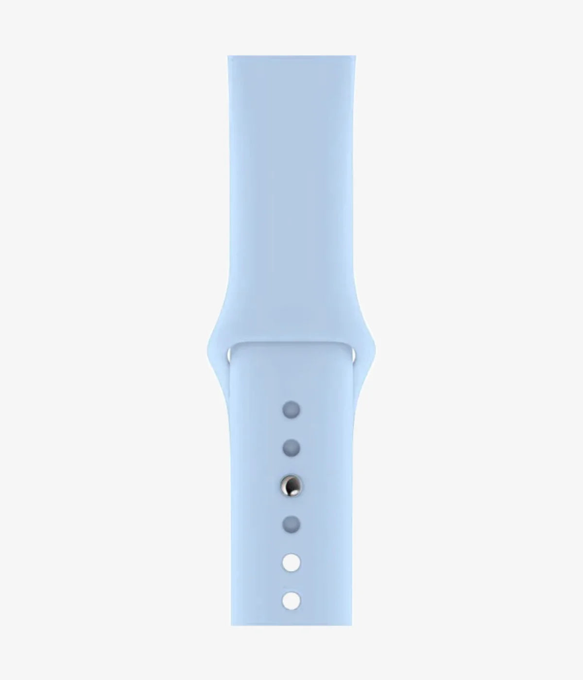 Close-up of the silicone Apple Watch band, showcasing its smooth finish and secure pin-and-tuck closure mechanism.
