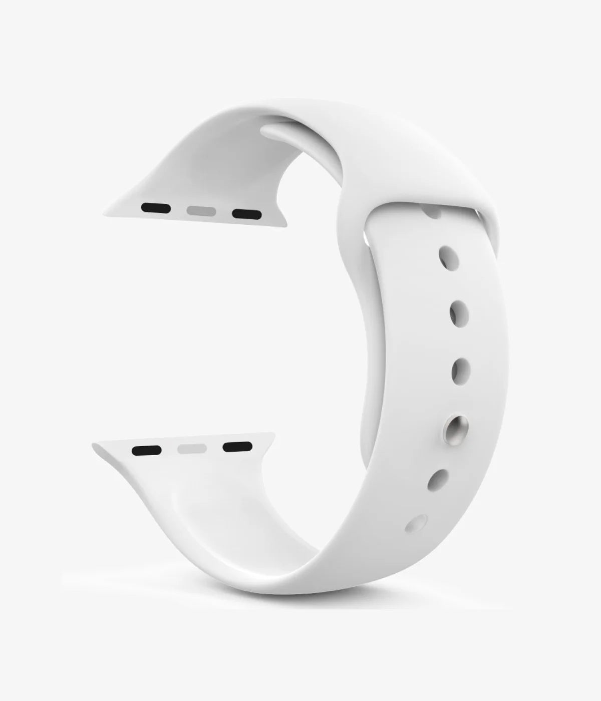 Close-up of the silicone Apple Watch band, showcasing its smooth finish and secure pin-and-tuck closure mechanism.