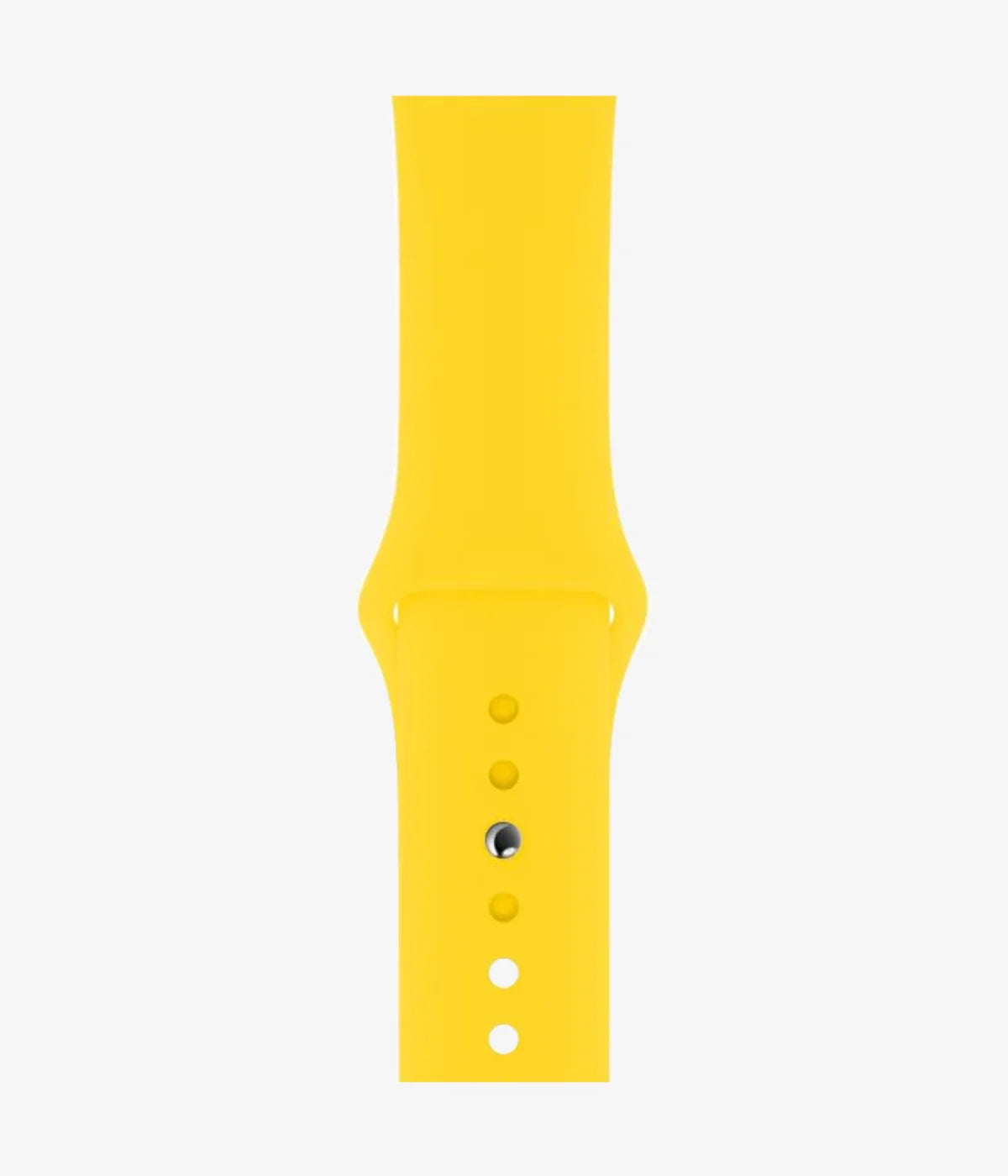 Close-up of the silicone Apple Watch band, showcasing its smooth finish and secure pin-and-tuck closure mechanism.