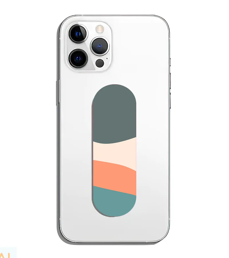 A phone grip slider applied to the back of a smartphone.