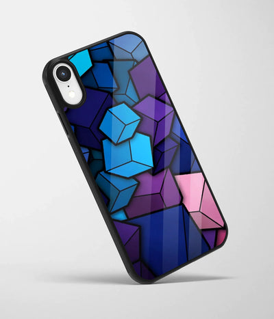 An angled view of a glass phone case featuring a vibrant design.