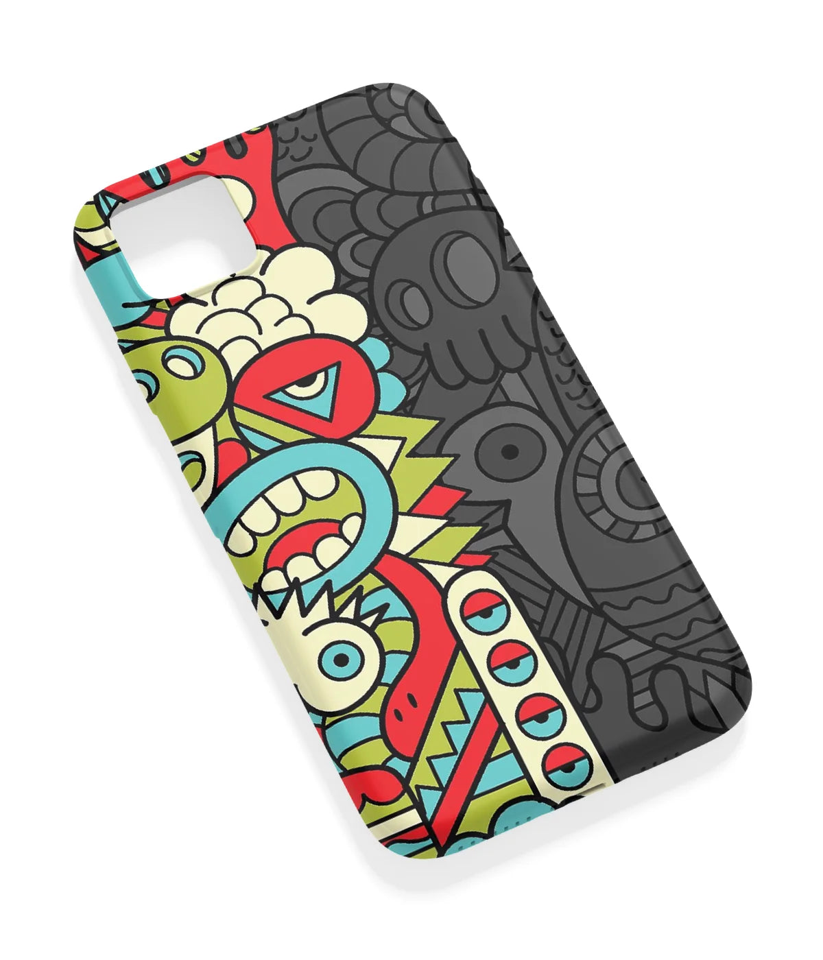 An angled view of a soft silicone case featuring a vibrant design.