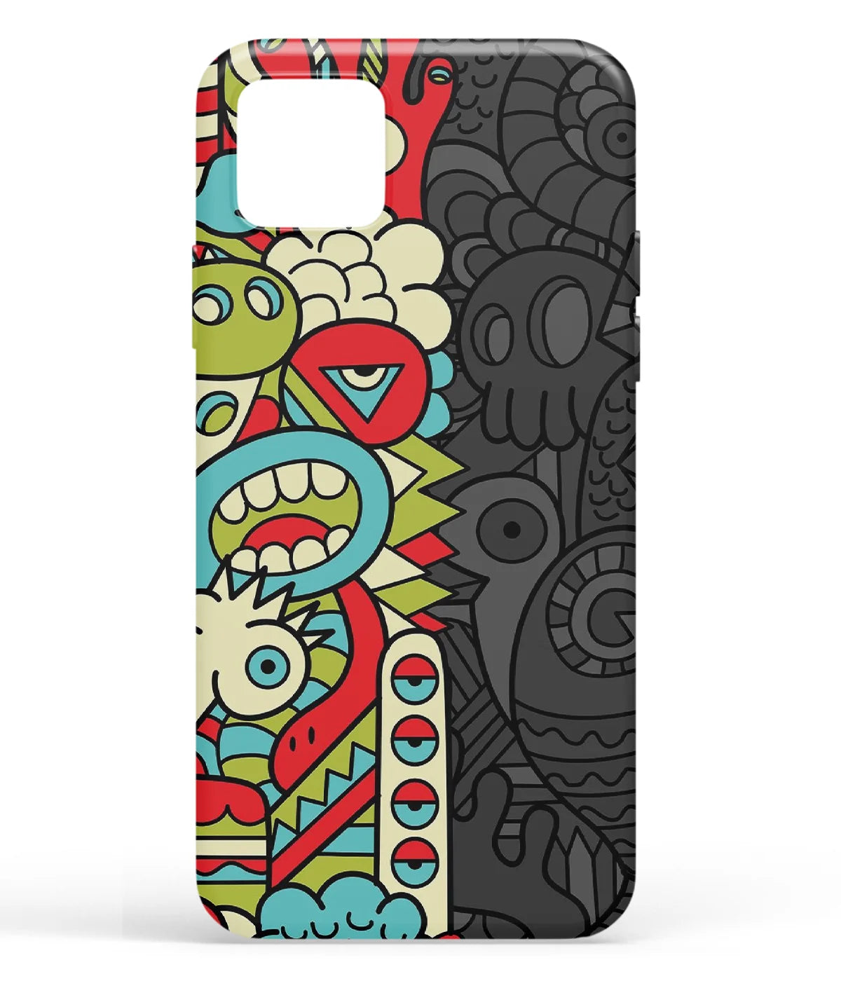 A front-on view of soft silicone phone case with a colorful design.