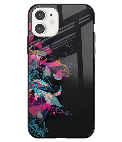 A front-on view of a glass phone case with a colorful design.