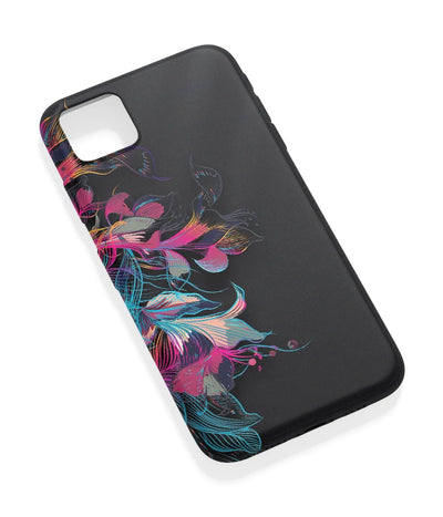 An angled view of a soft silicone case featuring a vibrant design.